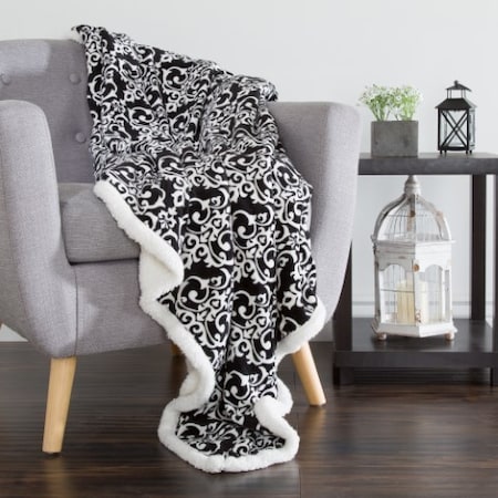 Hastings Home Fleece Sherpa Blanket Throw - Black/White